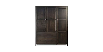 Slickblue Wood Finish Bedroom Wardrobe Armoire Cabinet with Shelves and Hanging Rod