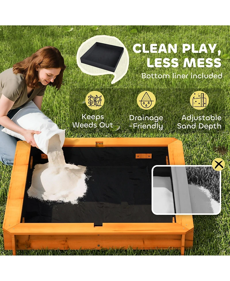 Outsunny Cove box with Lid & Adjustable Canopy for Kids, Wooden