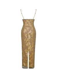 Miss Circle Women's Edie Gold Beaded Sequin Midi Pencil Dress