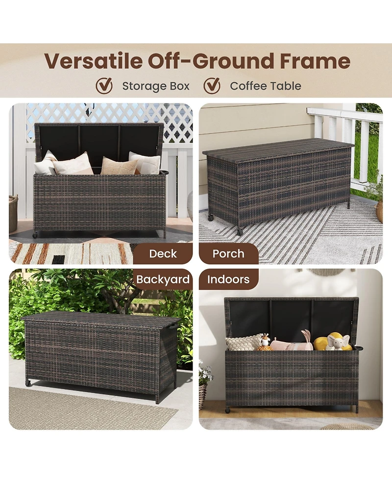 Akiudex 85 Gallon Outdoor Pe Rattan Storage Deck Box with Wheels and Gas Strut