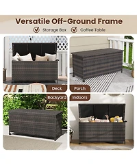 Akiudex 85 Gallon Outdoor Pe Rattan Storage Deck Box with Wheels and Gas Strut