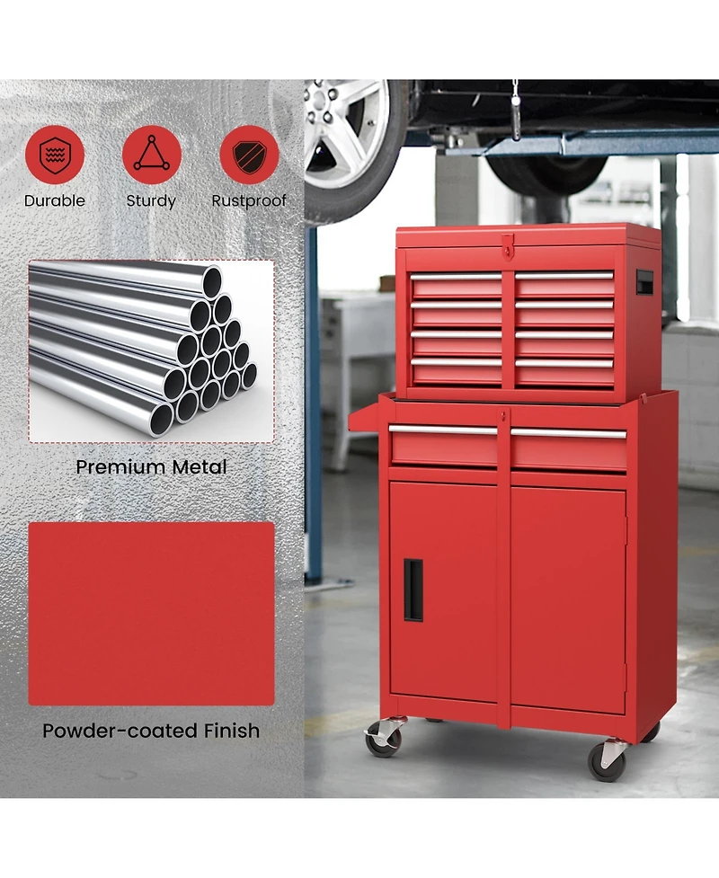 Akiudex 2-in-1 rolling tool chest with 5 sliding lockable drawers