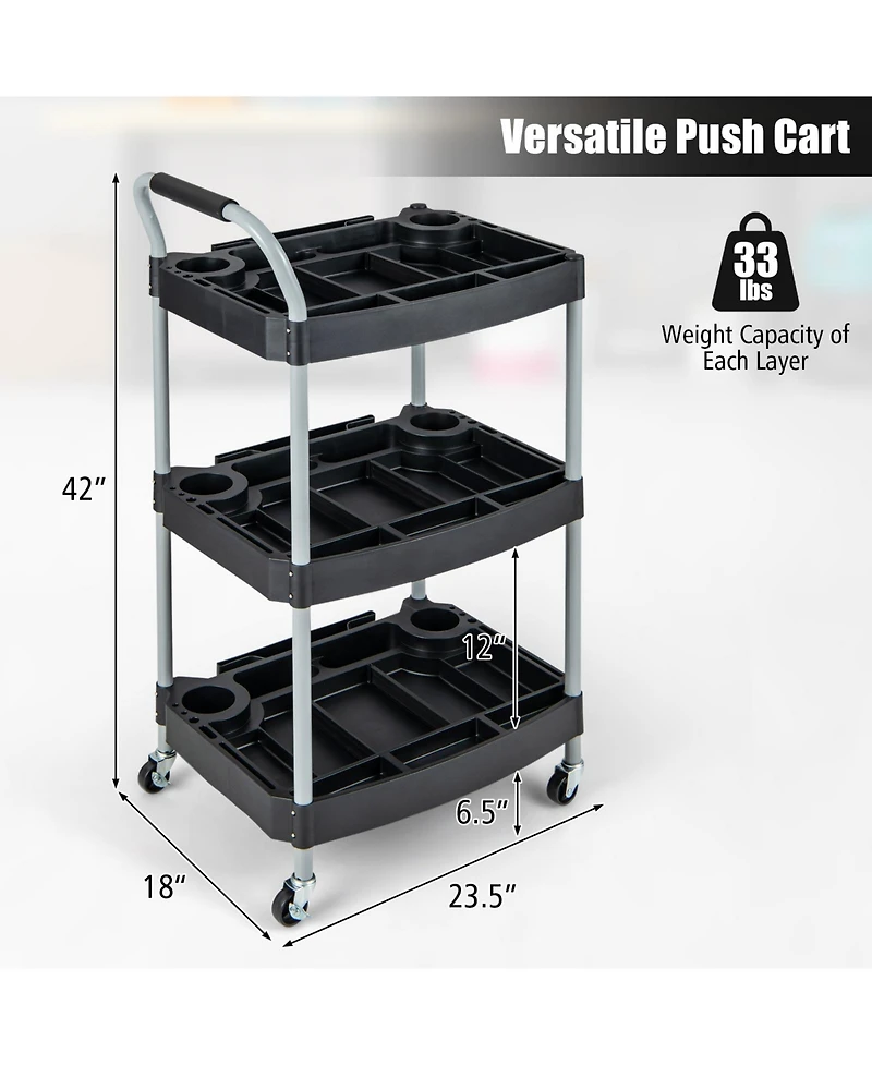 Akiudex 3 layer detailing tool utility cart tool organizer mobile rolling cart with multiple divider