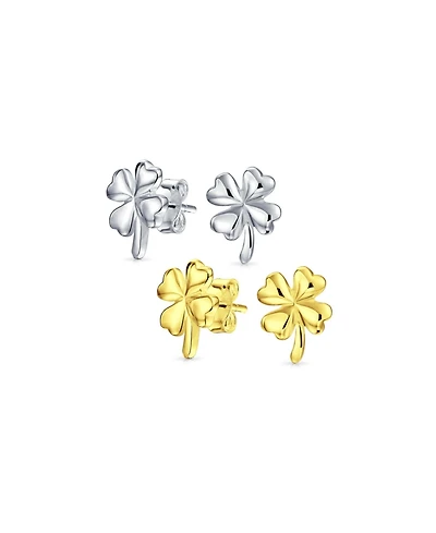 Bling Jewelry Set of 2 Irish Shamrock Stud Earrings Gold Plated Silver St. Patrick's Day Charm