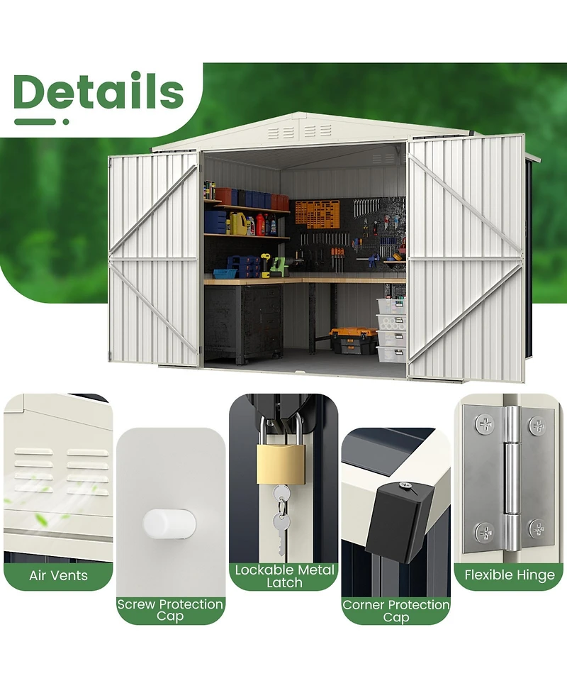 Akiudex 7.5x6 Ft Outdoor Metal Storage Shed with Lockable Doors and Sloped Roof