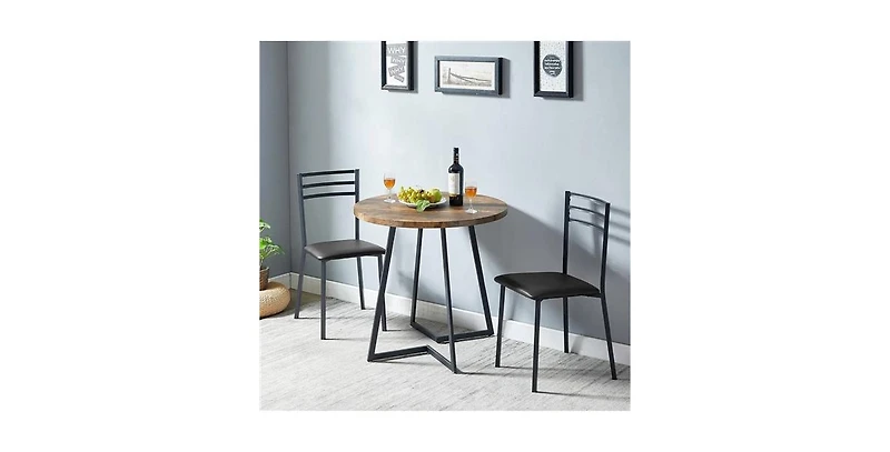 Slickblue Modern 3-Piece Dining Set with Round Wood Table and 2 Chairs for Small Spaces