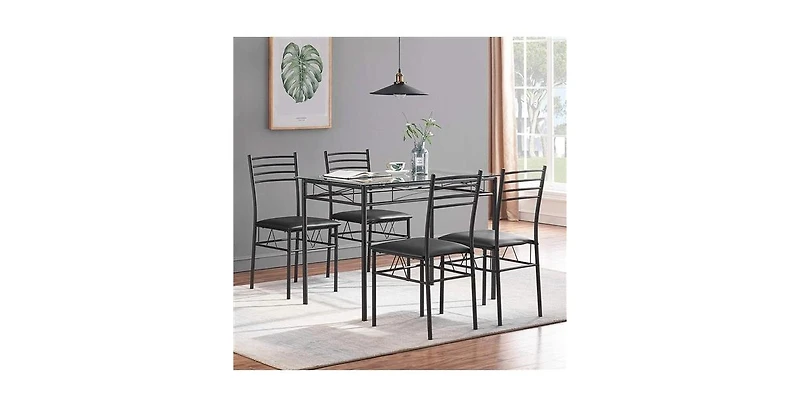 Slickblue Rectangular Glass Dining Table with 4 Chairs, Contemporary 5-Piece Set