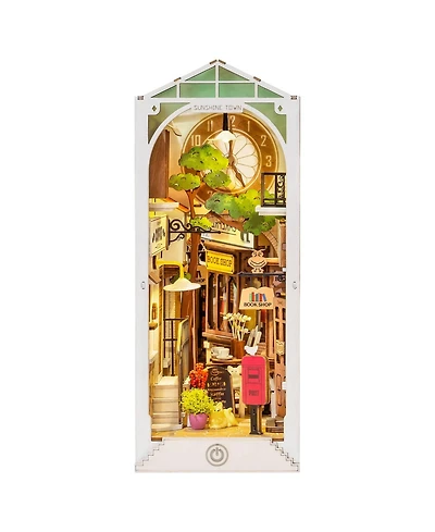 Robotime 3D Jigsaw Puzzle Wooden Model Building Kit Diy Dollhouse Book Nook Bookshelf Insert Decor Alley Miniature Kit, White, 7.28"3.94"9.5