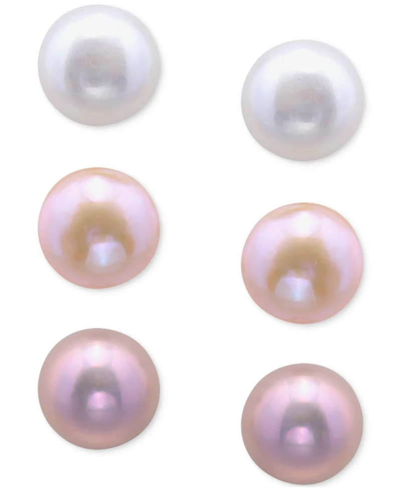 Giani Bernini 3-Pc. Set Freshwater Pearl Stud Earrings in Sterling Silver, Macy's Exclusive