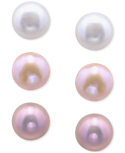 Giani Bernini 3-Pc. Set Freshwater Pearl Stud Earrings in Sterling Silver, Macy's Exclusive
