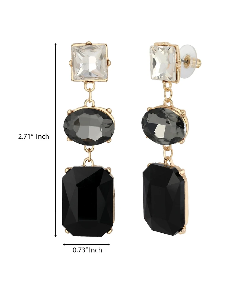 Jessica Simpson Triple Stone Drop Earrings in Black and Clear