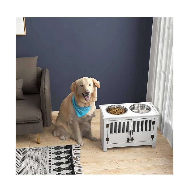 Aostirmotor 37 in-l White Elevated Dog Bowls Storage Cabinet Raised Dog Bowl Stand Feeding Station