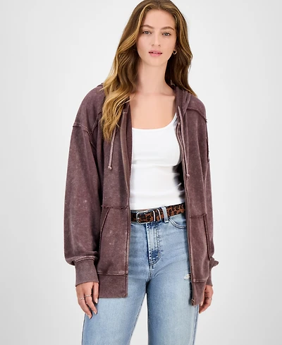 Hippie Rose Juniors' Mineral Wash Zip-Up Hoodie