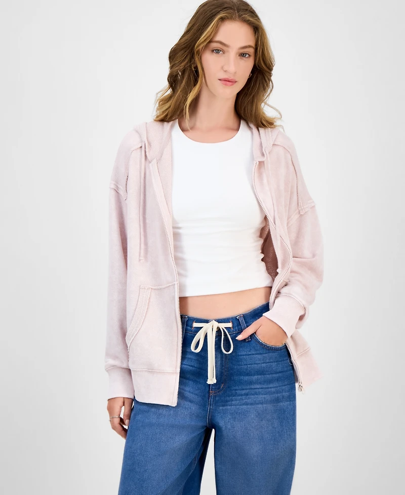 Hippie Rose Juniors' Mineral Wash Zip-Up Hoodie