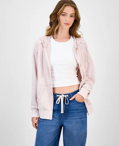 Hippie Rose Juniors' Mineral Wash Zip-Up Hoodie