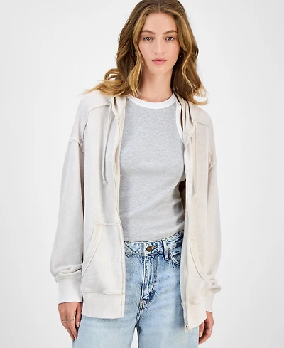 Hippie Rose Juniors' Mineral Wash Zip-Up Hoodie