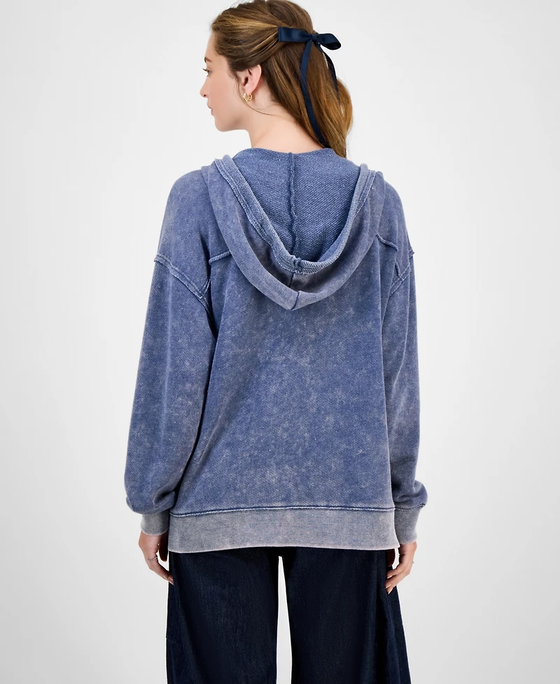 Hippie Rose Juniors' Mineral Wash Zip-Up Hoodie