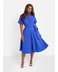 Rebdolls Plus Collared Skater Midi Dress - Blue