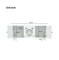 Aostirmotor 47.2 in. Wooden Cat Cabinet Cat litter box with Sisal scratching door in Cream white