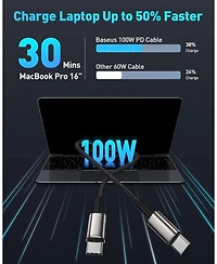 Baseus Usb C Cable, 3.3ft 100W Fast Charging Usb C to Usb C Cable, Braided Usb Type C Charger Cable