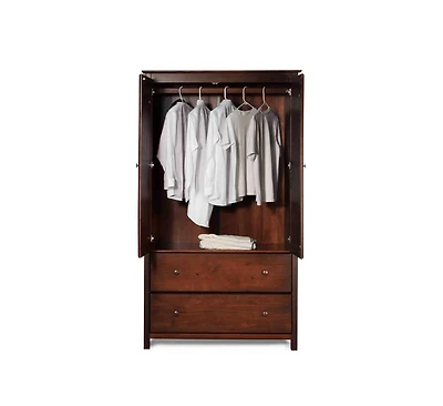 Slickblue Bedroom Armoire Closet in Solid Wood with Garment Hanging Rod and Cabinet Doors