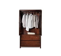 Slickblue Bedroom Armoire Closet in Solid Wood with Garment Hanging Rod and Cabinet Doors