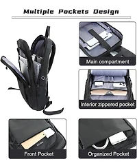 Mosiso Men's Slim Black Laptop Backpack - 15.6" Waterproof Daypack for College/Work/Business/Travel with Luggage Strap