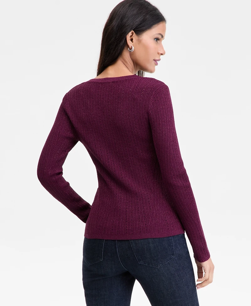 I.n.c. International Concepts Women's Metallic-Knit V-Neck Sweater, Macy's Exclusive