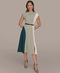 Women's Cap-Sleeve Colorblock Midi Dress