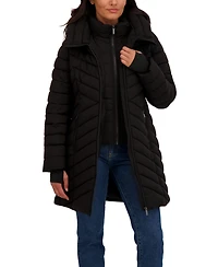 Sebby Collection Women's 3/4 Hooded Stretch Puffer with Bib