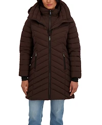 Sebby Collection Women's 3/4 Hooded Stretch Puffer with Bib