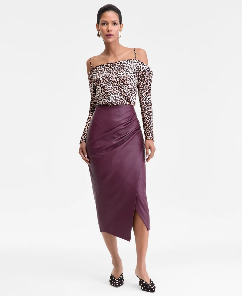 I.n.c. International Concepts Women's Faux-Leather Draped Skirt, Macy's Exclusive