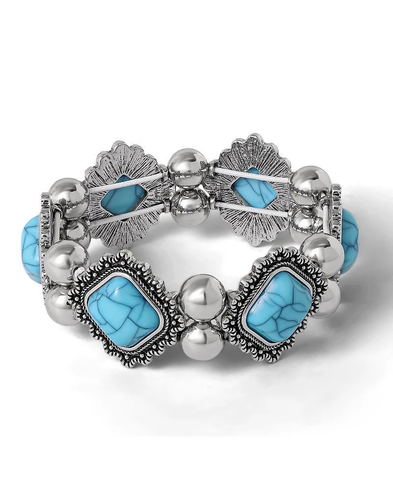 Jessica Simpson Turquoise and Silver Stretch Bracelet with Western Motif
