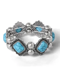 Jessica Simpson Turquoise and Silver Stretch Bracelet with Western Motif