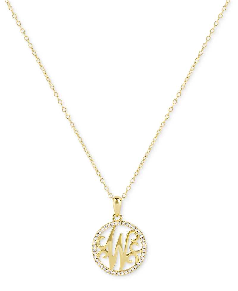 Giani Bernini Cubic Zirconia Pave Monogram W Pendant 18" Necklace in 18k Gold Over Sterling Silver, Created for Macy's