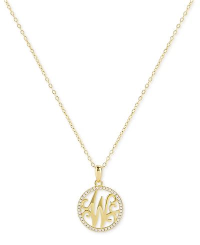 Giani Bernini Cubic Zirconia Pave Monogram W Pendant 18" Necklace in 18k Gold Over Sterling Silver, Created for Macy's