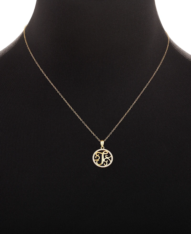 Giani Bernini Cubic Zirconia T Monogram 18" Pendant Necklace in 18k Gold Over Sterling Silver, Created for Macy's