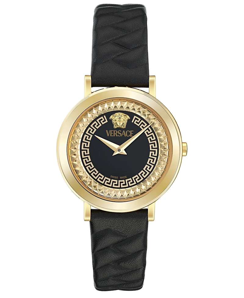Versace Women's Swiss Delphinus Black Leather Strap Watch 35mm