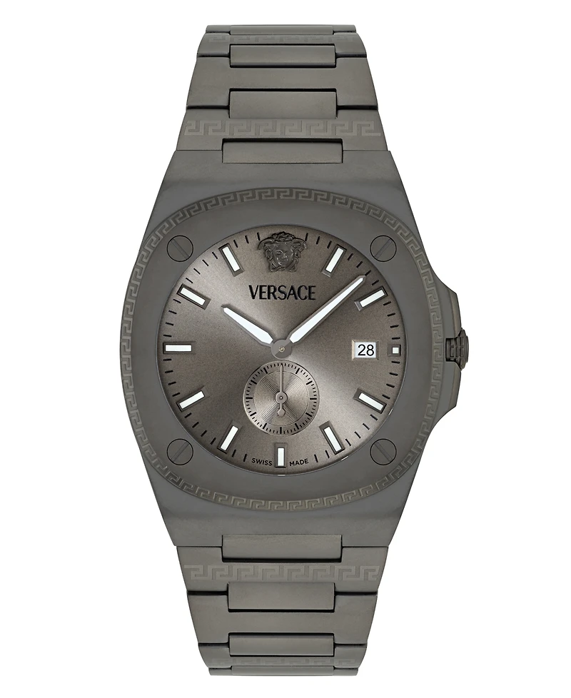 Versace Men's Swiss Tolomeo Gunmetal Ion Plated Bracelet Watch 40mm