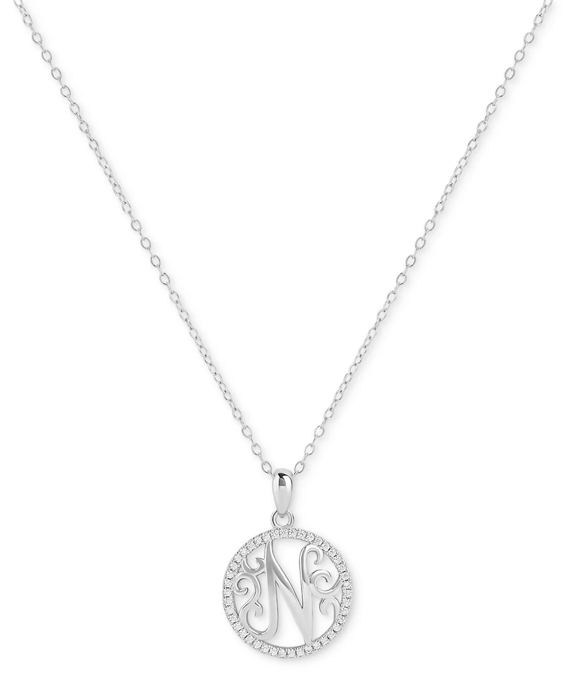 Giani Bernini Cubic Zirconia N Initial Halo 18" Pendant Necklace in Sterling Silver, Created for Macy's