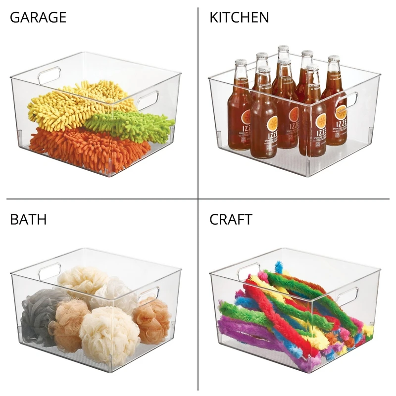 mDesign Plastic Bathroom Storage Organizer Bin with Handles, 8 Pack, Clear