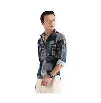 Campus Sutra Men's Navy Blue Herringbone Block Shirt