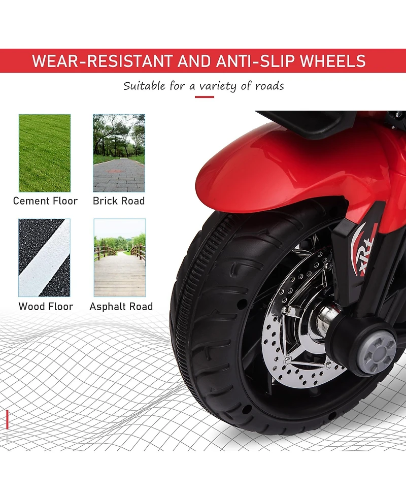 Aosom 3-Wheel Kids Ride On Motorcycle W/ High-Traction Wheels