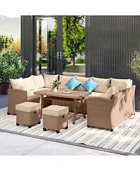 Outsunny Patio Furniture Sectional Sofa w/ Ottomans & Table,