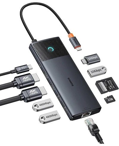 Baseus Docking Station Dual Monitor,10Gbps 10 in 1 Docking Station with 2 Hdmi Single 4K120Hz, Dual 4K 60Hz,10Gbps Usb C and Usb A