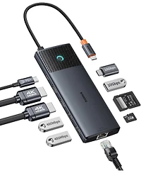 Baseus Docking Station Dual Monitor,10Gbps 10 in 1 Docking Station with 2 Hdmi Single 4K120Hz, Dual 4K 60Hz,10Gbps Usb C and Usb A
