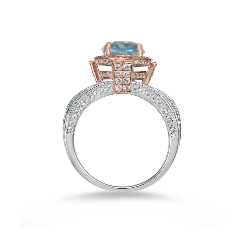 Suzy Levian New York Two-Tone Sterling Silver Oval Cut Center Topaz Cocktail Milano Ring