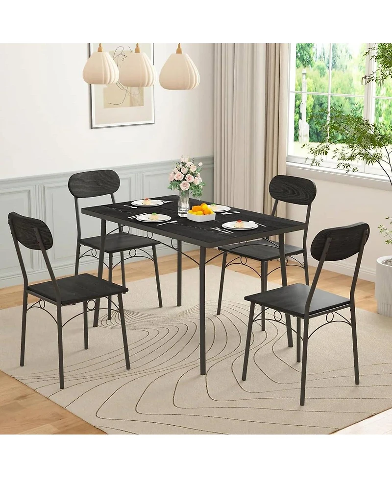 Slickblue Modern Industrial 5-Piece Dining Set with Wood Top Table and 4 Chairs