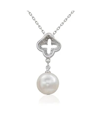 Suzy Levian Sterling Silver Clover White Sapphire and Cultured Pearl Pendant