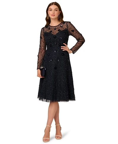 Adrianna Papell Petite Bead Velvet Midi Dress